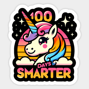 100 days smarter, cute unicorn, rainbow sunset Sticker